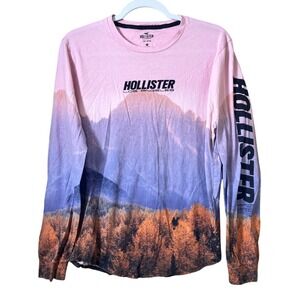 Men's Hollister Graphic Scenic Long Sleeve Tee Medium Spell-Out Mountain